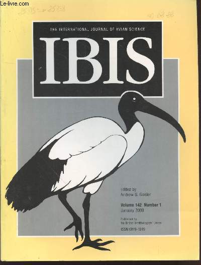 IBIS Volume 142 Number 1 January 2000. The International Journal of The Britsh Ornithologists Union. Sommaire : Predators as prey at a Golden Eagle Aquila chrysaetos eyrie in Mongolia - etc.