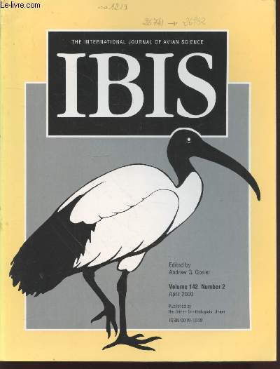 IBIS Volume 142 Number 2 April 2000 . The International Journal of The Britsh Ornithologists Union. Sommaire : Territoriality and the significiance of calling in the Lanyu Scops Owl Otus elegans botelensis - etc.