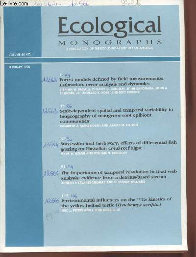 Ecological Monographs Volume 66 n1 Februaray 1996. Sommaire : Forest models defined by field measurements etc.