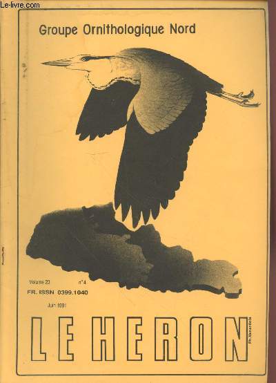 Le Hron Volume 23 n4 Juin 1991. Sommaire : Informations de la centrale Ornithologique Rgionale - Synthse Mars-Aot 1988 par B.Durieux, G.Flohart - Annexes. Illustrations : Philippe Vanardois, Dominique Delmotte, etc.