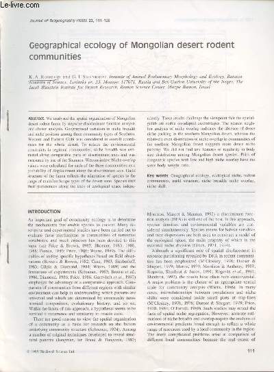 Tir  part : Journal of Biogeography (1995) n22 : Geographical ecology of Mongolian desert rodent communities.