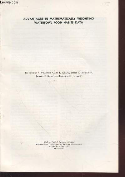 Tir  part : The Journal of Wildlife Management Vol.38 n2. Advantages in mathematically weighting waterfowl food habits data