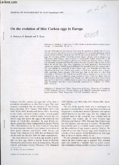 Tir  part : Journal of Avian Biology n26 : On the evolution of blue Cuckoo eggs in Europe
