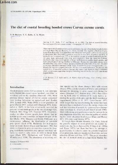Tir  part : Ecography 15 : The diet of coastal breeding hooded crows Corvus corone cornix.