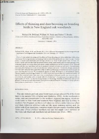 Tir  part : Forest Ecology and Management n41 : Effects of thinning and deer browsing on breeding birds in New England oak woodlands.