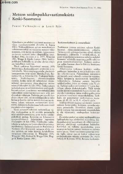Tir  part : Suomen Riista n33 : Metson soidinpaikkavaatimuksista Keski-Suomessa.
