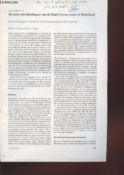 Tir  part : Limosa n66 : Recente ontwikkelingen van de Raaf Corvus corax in Nederland.