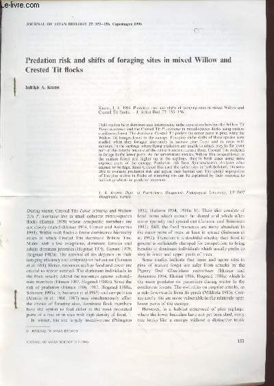 Tir  part : Journal of Avian Biology Vol.27 n2 : Predation risk and shifts of foraging sites in mixed Willow and Crested Tit flocks.