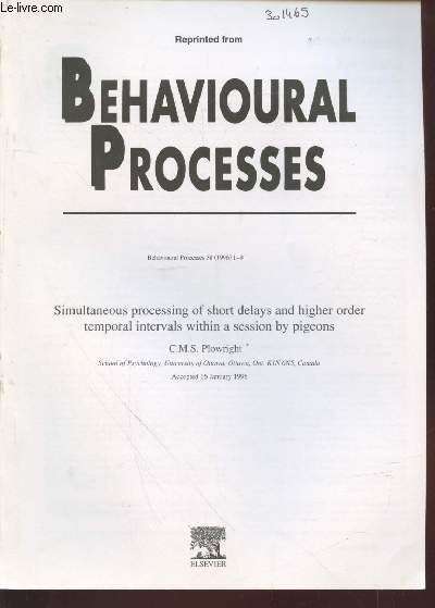 Tir  part : Behavioural Processes n38 : Simultaneous processing of short delays and higher order temporal intervals within a session by pigeons.