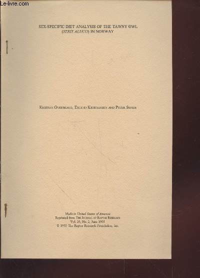 Tir  part : The Journal of Raptor Research Vol.29 n2 : Sex-specific diet analysis of the Tawny owl (Strix Aluco) in Norway.