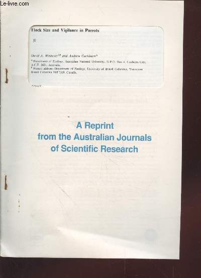 Tir  part : The Australian Journals of Scientific Research n36 : Flock size and vigilance in parrots.