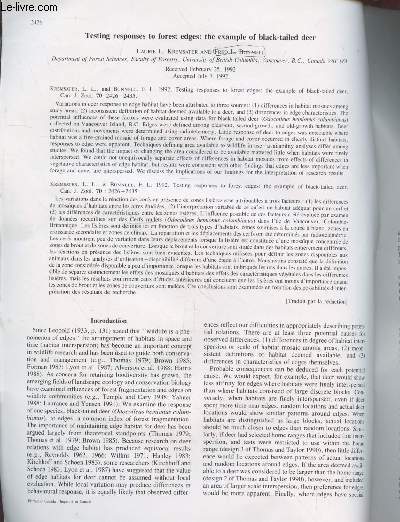 Tir  part : Can. J. Zool. n70 : Testing responses to forest edges : the example of black-tailed deer.