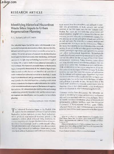 Tir  part : Environmental Practice n3 : Identifyng Historical Hazardous Waste sites : Inputs to Urban Regeneration Planning