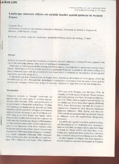 Tir  part : Landscape Ecology Vol.2 n4 : Landscape structure effects on carabid beetles spatial patterns in western France.
