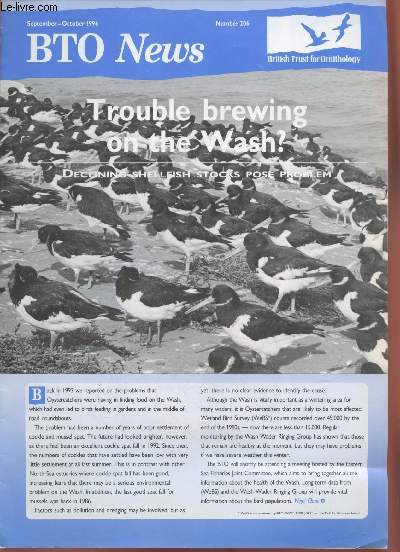 BTO News n206 September-October 1996: Trouble brewing on the Watch? Sommaire : Breeding bird survey : 1994-1995 index report by Richard Grgory - Garden bird watch update by Andrew Cannon - BTO's Ireland Officer by Nick Carter - Power line and birds etc.