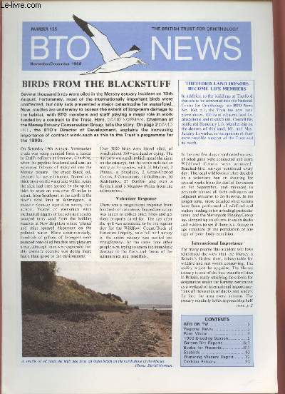 BTO News n165 November-December 1989 : Birds from the Blackstuff. Sommaire : 1989 Breeding season - Garden Bird Reports - Books for Presents - Seabirds - Wintering Waders Report - etc.