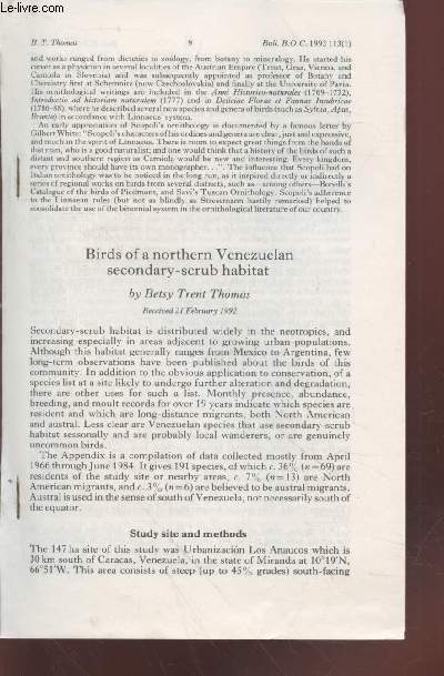 Tir  part : Bulletin B.O.C Vol.113 n1 : Birds of a northern Venezuelan secondary-scrub habitat.
