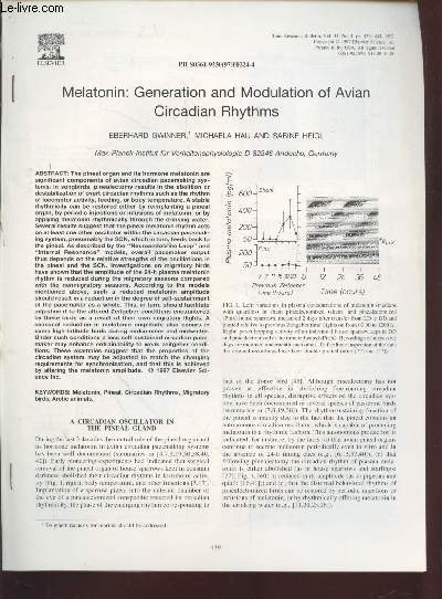 Tir  part : Brain Research Bulletin Vol. 44 n4 : Melatonin : Generation and modulation of avian circadian rhytms.