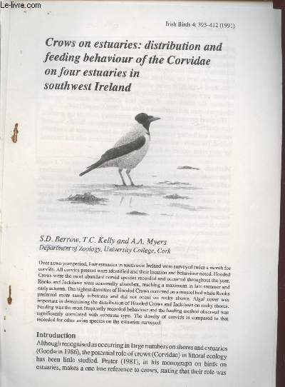 Tir  part : Irish Birds n4 : Crows on estuaries : distribution and feeding behaviour of the Corvidae on four estuaries in southwest Ireland.