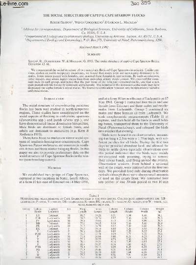 Tir  part : Ostrich Vol.64 : The social structure of captive cape sparrow flocks.