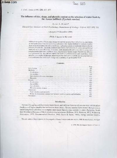 Tir  part : Journal Zool. Lond. n238 : The influence of size, shape, and phenolic content on the selection of winter foods by the Azores bullfinch (Pyrrhula murina)