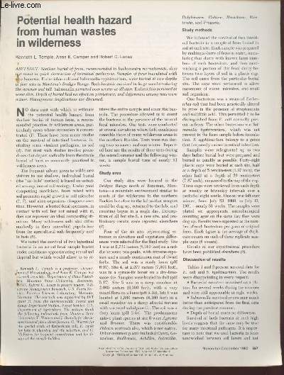 Tir  part : The Journal of Soil and Water Conservation Vol.37 n6 : Potential health hazard from human wastes in wilderness.