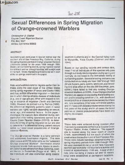 Tir  part : North American Bird Bander Vol.19 n4 : Sexual differences in spring migration of orange-crowned warblers.