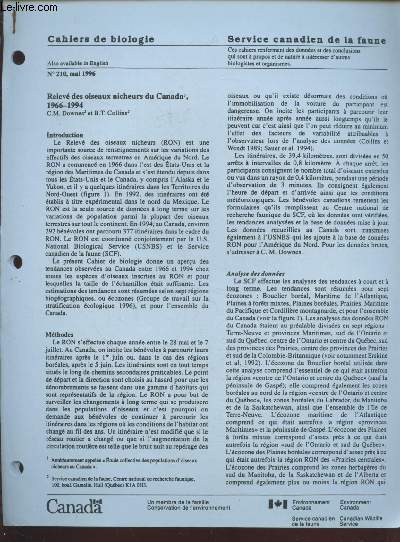 Tir  part : Cahiers de Biologie n210 : Relev des oiseaux nicheurs du Canada 1966-1994.