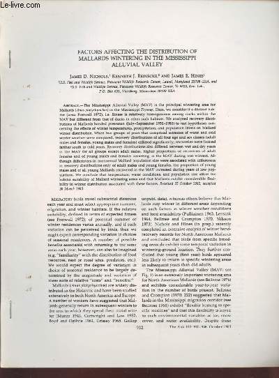 Tir  part : The Auk n100 : Factors affecting the distribution of mallards wintering in the Mississippi alluvial valley.