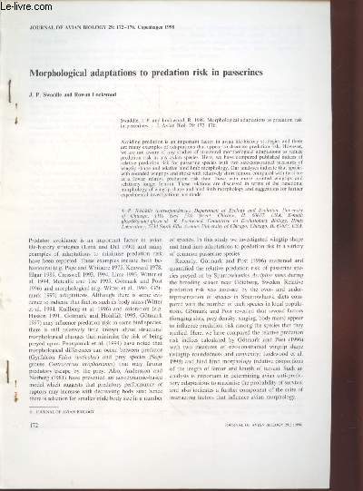 Tir  part : Journal of Avian Biology n29 : Morphological adaptations to predation risk in passerines.
