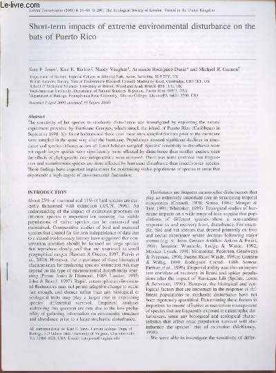 Tir  part : Animal Conservation n4 : Short-term impacts of extreme environmental disturbance on the bats of Puerto Rico.