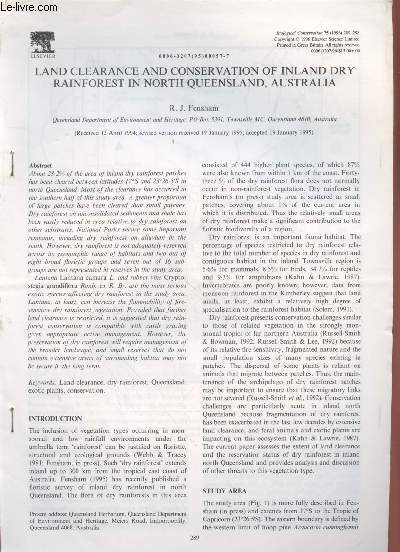 Tir  part : Biological Conservation n75 : Land clearance and conservation of inland dry rainforest in north Queensland, Autralia.