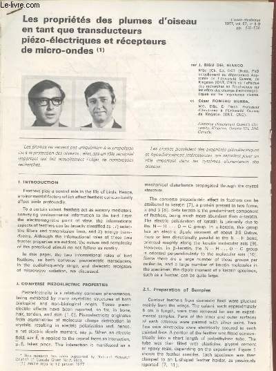 Tir  part : L'onde lectrique vol.57 n8-9 : Les proprits des plumes d'oiseau en tant que transducteurs pizo-lectriques et rcepteurs de micro-ondes.