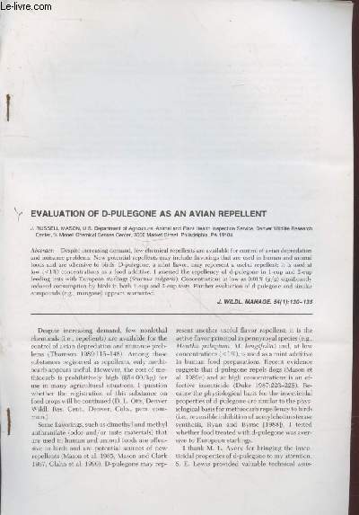 Tir  part : J.Wildl. Manage. Vol.54 n1 : Evaluation of D-Pulegone as an avian repellent