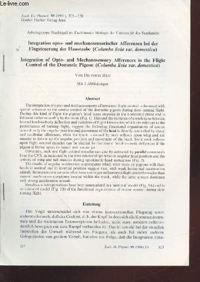 Tir  part : Zool. Jb. Physiol n95 : Integration opto-und mechanosensorischer Afferenzen bei der Flugsteuerung der Haustaube (Columba livia var. domestica)