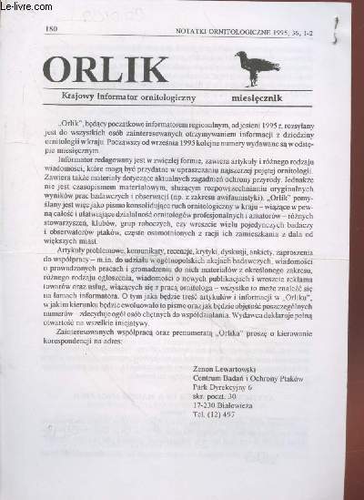 Tir  part : Notatki ornitologiczne Vol.36 n1-2 : Orlik Krajowy informator ornitologiczny miesiecnik