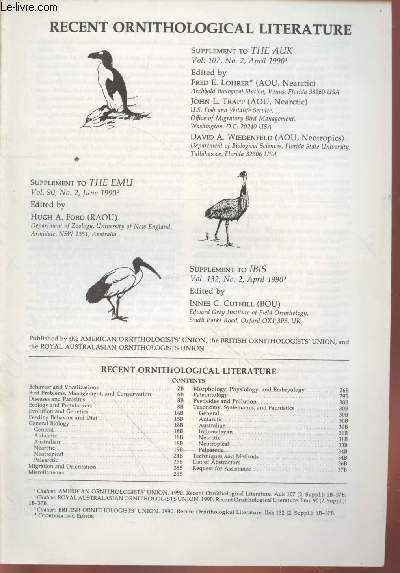 Tir  part : The Auk Vol.107 n2 / The Emu Vol.90 n2 / Ibis Vol.132 n2 : Recent Ornithological Litterature