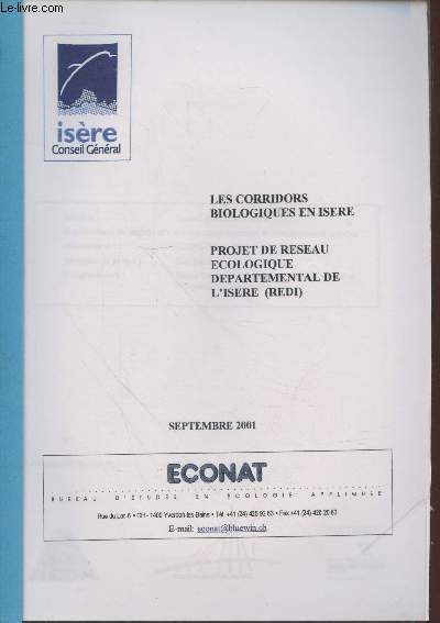 Les corridors biologiques en Isre : Projet de rseau cologique dpartemental de l'Isre (REDI) - Septembre 2001