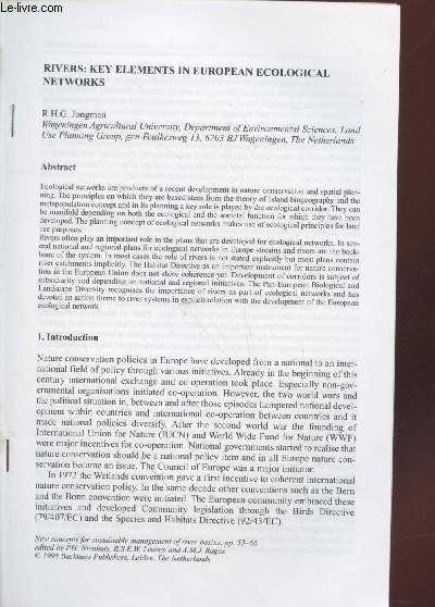 Tir  part : New concepts for sustainable management of river basins : Rivers - Key elements in European ecological networks