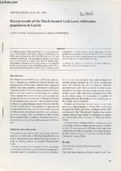 Tir  part : Ornis Svecica n6 : Recent trends of the black-headed Gull Larus ridibundus population in Latvia