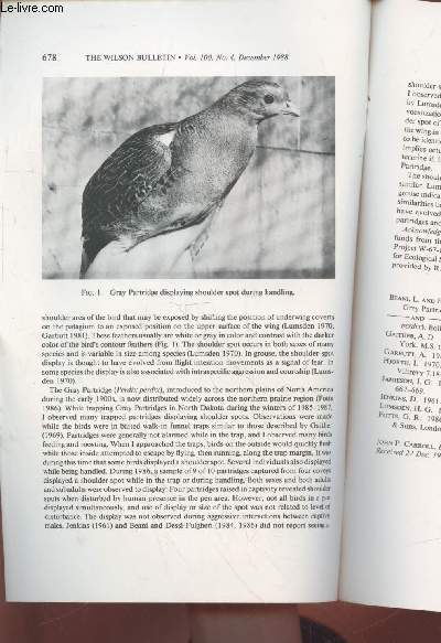 Tir  part : Wilson Bull. Vol.100 n4 : The shoulder spot in Gray Partridge.