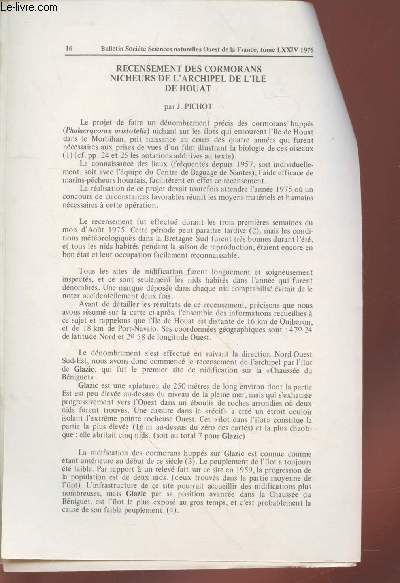 Tir  part : Bulletin Socit Sciences naturelles Ouest de la France tome 74 : Recensement des cormorans nicheurs de l'archipel de l'le de Houat.
