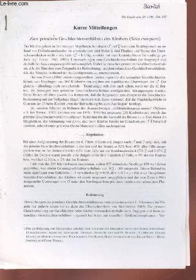 Tir  part : Die Vogelwarte Vol.38 n3 : Zum primren Geschlechterverhltnis des Kleibers (Sitta europaea)