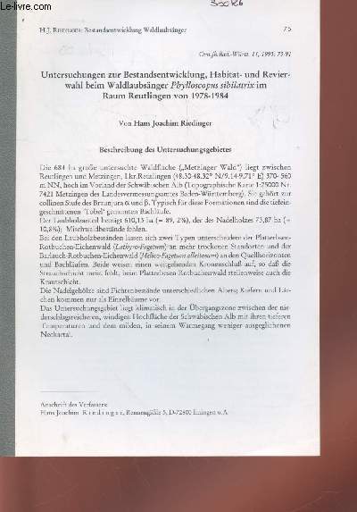 Tir  part : Orn. Jh. Bad.-Wrtt n11 : Untersuchungen zur Bestandsentwicklung, Habitat- und Revierwahl beim Waldlaubsnger Phylloscopus sibilatrix im Raum Reutlingen von 1978-1984.