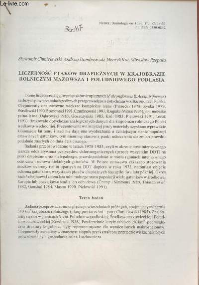 Tir  part : Notatki Ornitologiczne Vol.37 n1-2 : Liczebnosc Ptakow drapieznych w krajobrazie rolniczym mazowsza i poludniowego podlasia