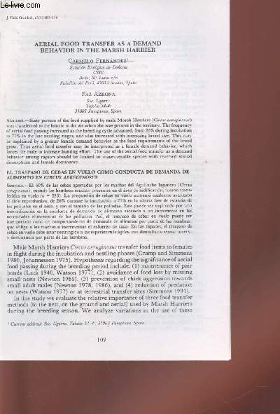 Tir  part : J. Field Ornithol. Vol. 65 n1 : Aerial food transfer as a demand behavior in the marsh harrier
