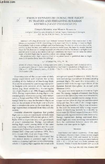 Tir  part : The Auk Vol.104 : Energy expenditure during free flight in trained and free-living eurasian kestrels (Falco Tinnunculus)