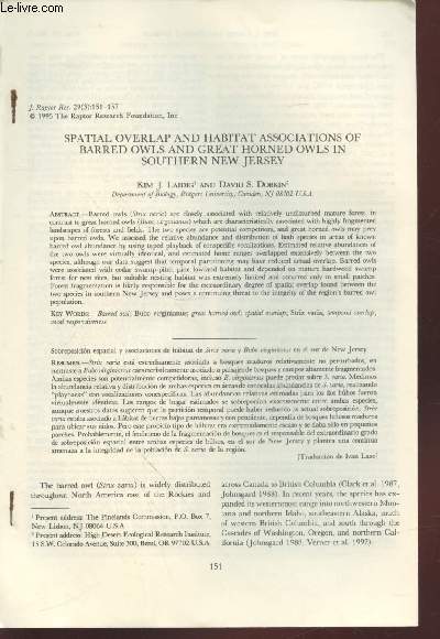 Tir  part : Journal of Raptor Research Vol. 29 n3 : Spatial overlap and habitat associations of barred owls and great horned owls in southern New Jersey