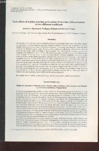 Tir  part : J. Ornithol. n139 : Scale effects of habitat selection in breedings Nuthatches (Sitta europaea) in two different woodlands