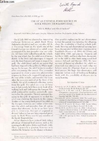 Tir  part : Great Basin Naturalist Vol. 55 n2 : Use of an usual food source by rock wrens (Troglodytidae)